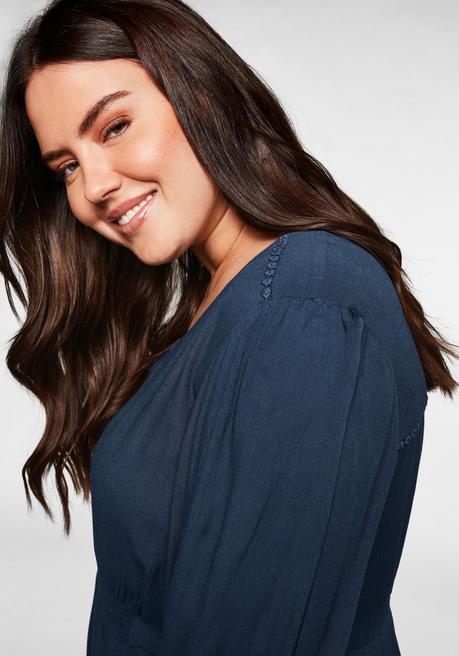 Sheego Kleid In Crêpe-Qualität, Mit Smok-Einsätzen - Nachtblau Sheego