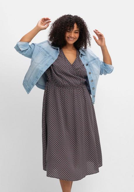 Sheego Kleid In Wickeloptik, Mit Alloverdruck - Schwarz-weiß Gemustert Sheego