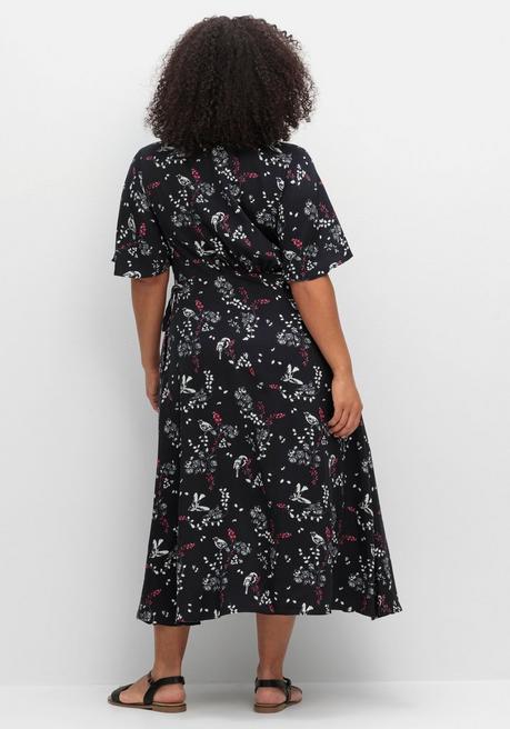 Sheego Kleid In Wickeloptik, Mit Alloverprint - Schwarz-weiß Gemustert Sheego