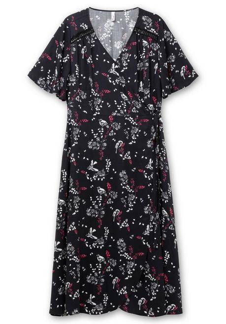 Sheego Kleid In Wickeloptik, Mit Alloverprint - Schwarz-weiß Gemustert Sheego