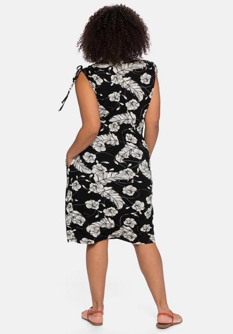 Sheego Kleid In Wickeloptik, Mit Floralem Druck - Schwarz-weiß Sheego
