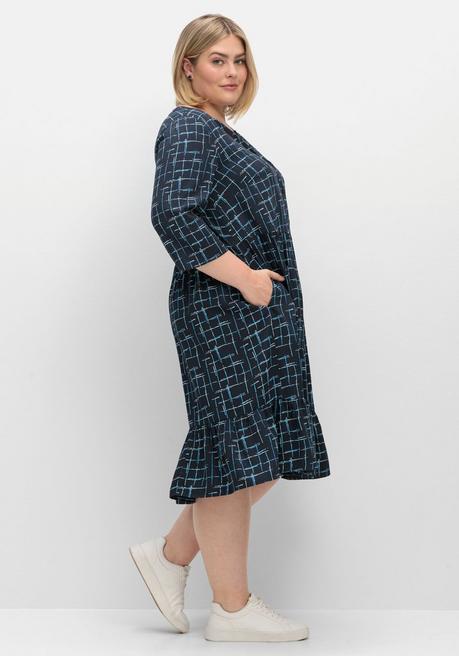 Sheego Kleid Mit 3/4-Arm Und Grafischem Alloverprint - Nachtblau Gemustert Sheego