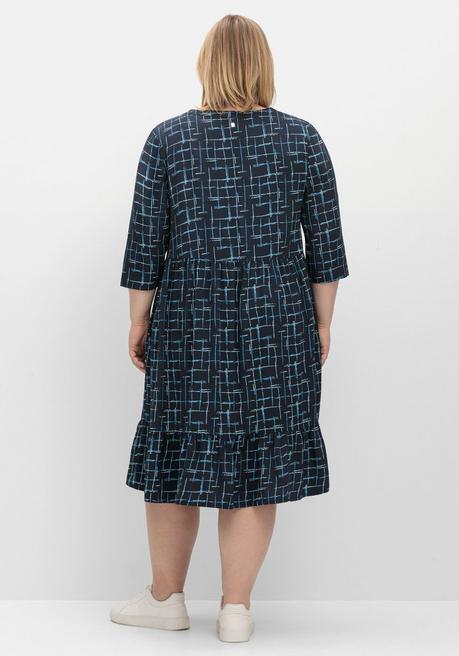 Sheego Kleid Mit 3/4-Arm Und Grafischem Alloverprint - Nachtblau Gemustert Sheego
