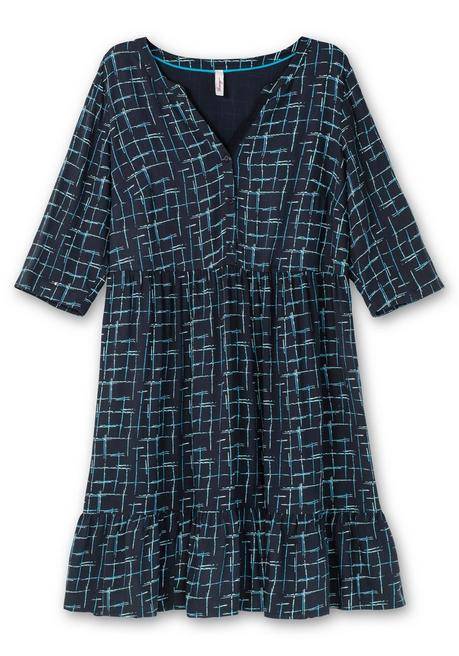 Sheego Kleid Mit 3/4-Arm Und Grafischem Alloverprint - Nachtblau Gemustert Sheego