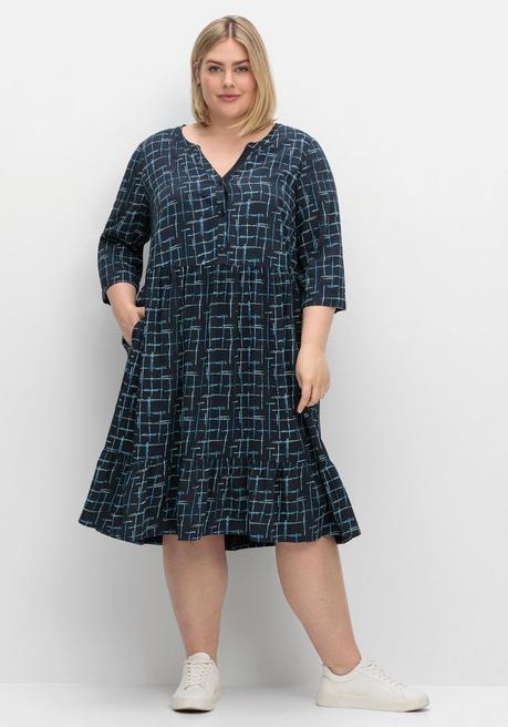 sheego Kleid mit 3/4-Arm und grafischem Alloverprint - nachtblau gemustert sheego
