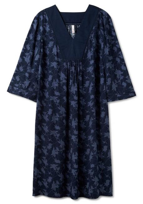 Sheego Kleid Mit 3/4-Ärmeln Und V-Ausschnitt - Nachtblau Bedruckt Sheego