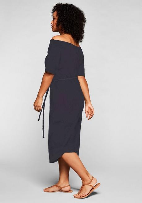 Sheego Kleid Mit Bindeband Und Carmenausschnitt - Marine Sheego