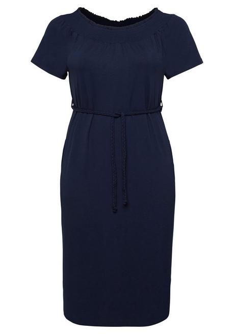 Sheego Kleid Mit Bindeband Und Carmenausschnitt - Marine Sheego