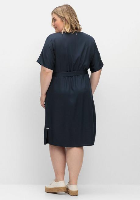 Sheego Kleid Mit Bindegürtel, Aus Viskose-Twill - Nachtblau Sheego