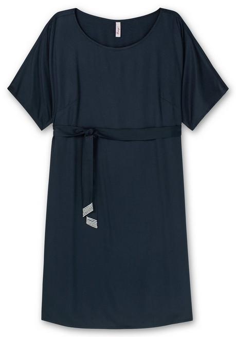 Sheego Kleid Mit Bindegürtel, Aus Viskose-Twill - Nachtblau Sheego