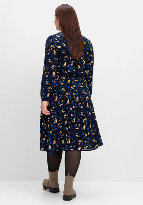 Sheego Kleid Mit Blumendruck, Aus Viskose-Twill - Tiefblau Gemustert Sheego