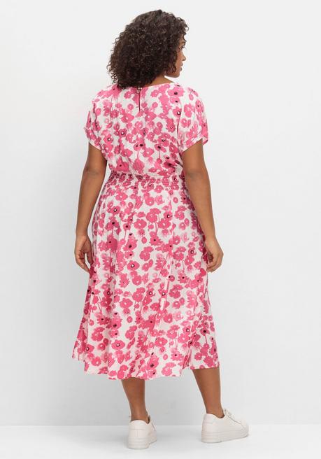 Sheego Kleid Mit Blumenprint Und Smokbund - Magenta Gemustert Sheego