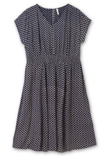 Sheego Kleid Mit Blumenprint Und Smokbund - Tiefblau Gemustert Sheego
