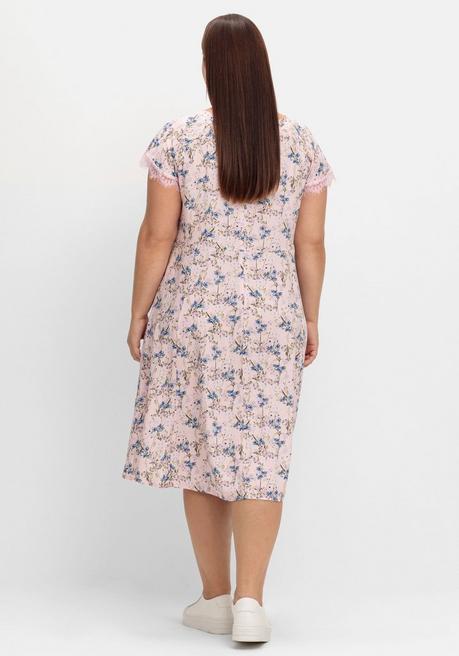 Sheego Kleid Mit Blumenprint Und Spitze Am Ärmel - Rosé Gemustert Sheego