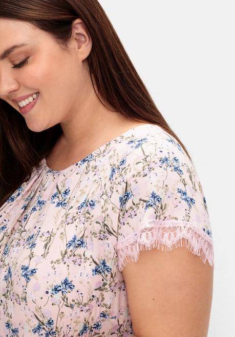 Sheego Kleid Mit Blumenprint Und Spitze Am Ärmel - Rosé Gemustert Sheego