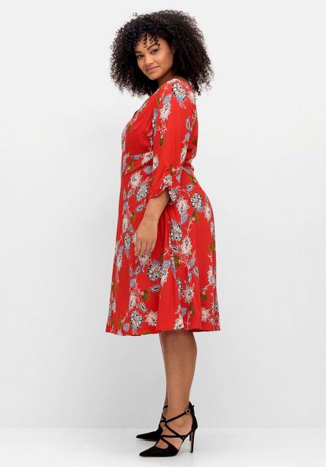 Sheego By Joe Browns Kleid Mit Blumenprint Und Taillenband Vorn - Mohnrot Gemustert Sheego