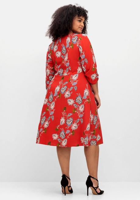 Sheego By Joe Browns Kleid Mit Blumenprint Und Taillenband Vorn - Mohnrot Gemustert Sheego
