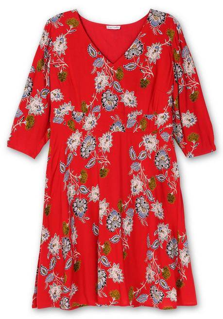Sheego By Joe Browns Kleid Mit Blumenprint Und Taillenband Vorn - Mohnrot Gemustert Sheego