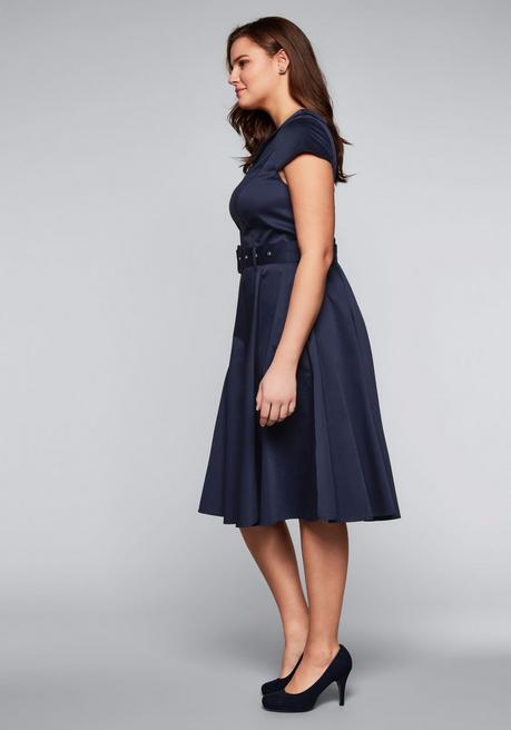 Sheego By Joe Browns Kleid Mit Bubikragen Und Stoffgürtel - Marine Sheego