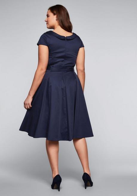 Sheego By Joe Browns Kleid Mit Bubikragen Und Stoffgürtel - Marine Sheego
