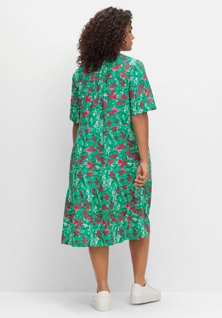 Sheego Kleid Mit Floralem Alloverprint Und Seitentaschen - Blattgrün Gemustert Sheego