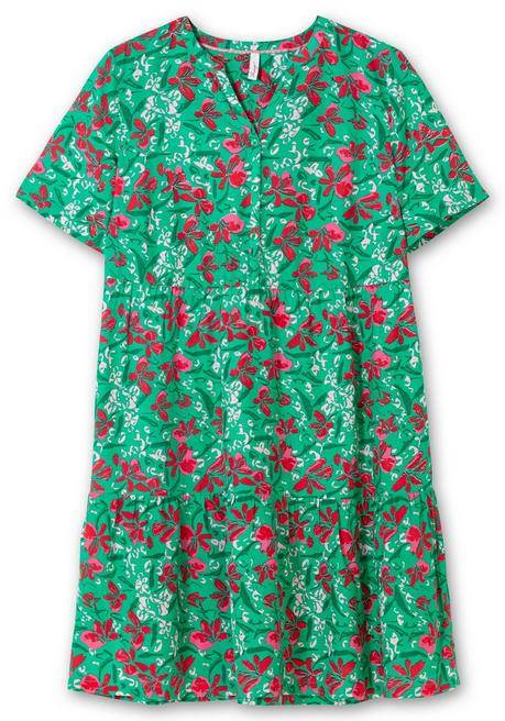 Sheego Kleid Mit Floralem Alloverprint Und Seitentaschen - Blattgrün Gemustert Sheego
