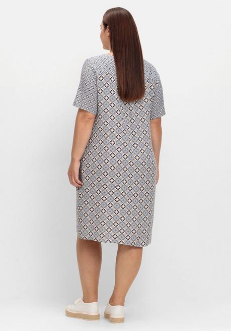 Sheego Kleid Mit Grafikprint Und Tunika-Ausschnitt - Marine Gemustert Sheego