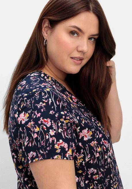 Sheego Kleid Mit Knopfleiste Und Blumendruck - Marine Gemustert Sheego