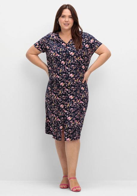 sheego Kleid mit Knopfleiste und Blumendruck - marine gemustert sheego