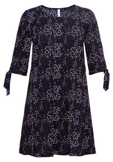 Sheego Kleid Mit Minimal-Alloverprint Und 3/4-Ärmeln - Schwarz Bedruckt Sheego