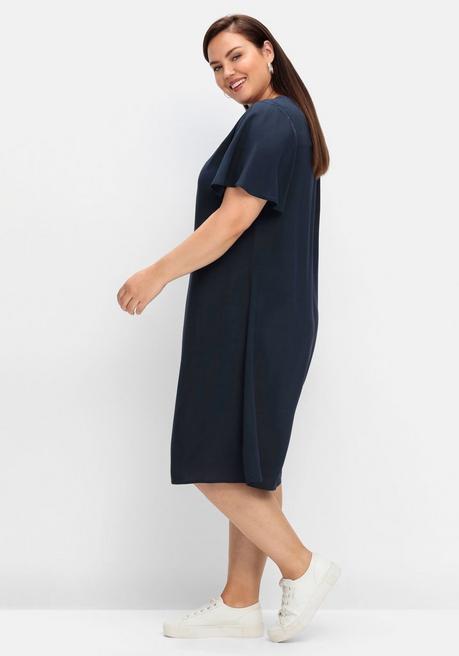 Sheego Kleid Mit Schlitz Und Bindeband Am Ausschnitt - Nachtblau Sheego