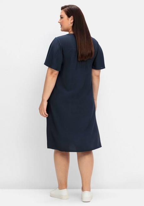 Sheego Kleid Mit Schlitz Und Bindeband Am Ausschnitt - Nachtblau Sheego