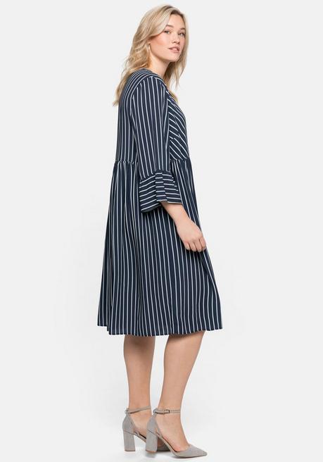 Sheego Kleid Mit Streifen, Weit Schwingender Rock - Marine Gestreift Sheego