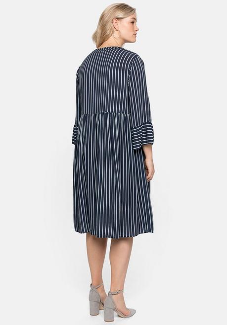 Sheego Kleid Mit Streifen, Weit Schwingender Rock - Marine Gestreift Sheego