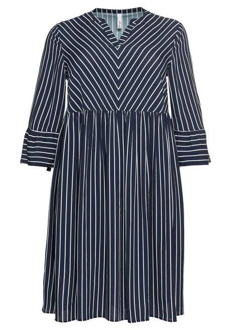 Sheego Kleid Mit Streifen, Weit Schwingender Rock - Marine Gestreift Sheego