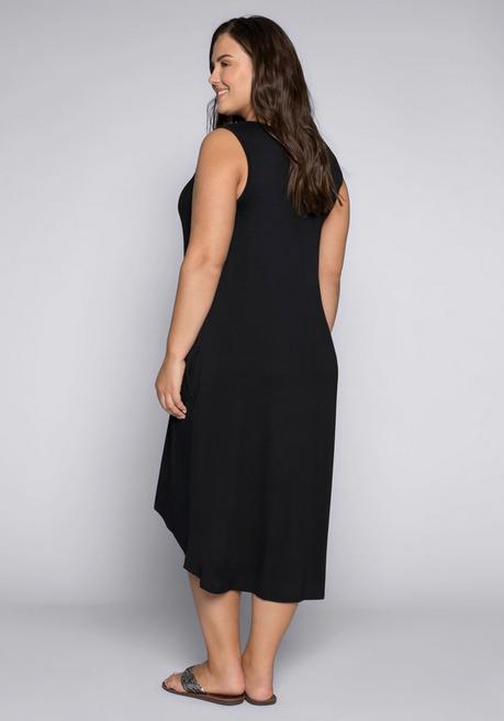Sheego Kleid Mit Taschen, Im Vokuhilaschnitt - Schwarz Sheego