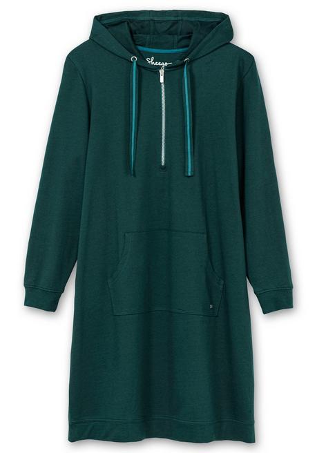 Sheego Kniefreies Kapuzensweatkleid Mit Kängurutasche - Tiefgrün Sheego