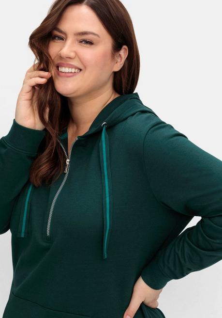 Sheego Kniefreies Kapuzensweatkleid Mit Kängurutasche - Tiefgrün Sheego