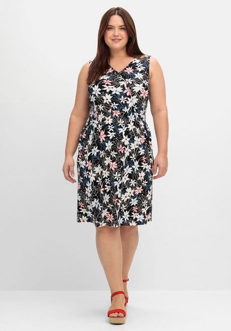 Sheego Knielanges Jerseykleid In Wickeloptik - Schwarz Gemustert Sheego