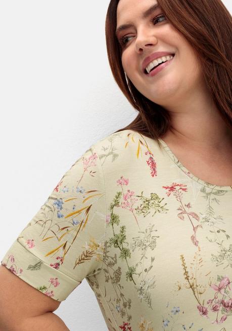 Sheego Knielanges Jerseykleid Mit Blumenmuster - Mint Gemustert Sheego