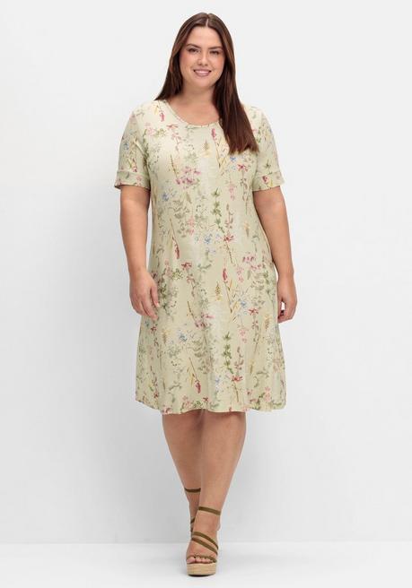 Sheego Knielanges Jerseykleid Mit Blumenmuster - Mint Gemustert Sheego