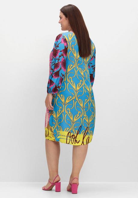 Sheego Loves Miss Goodlife Knielanges Kleid Im Mustermix, Mit Ballonärmeln - Blau Gemustert Sheego