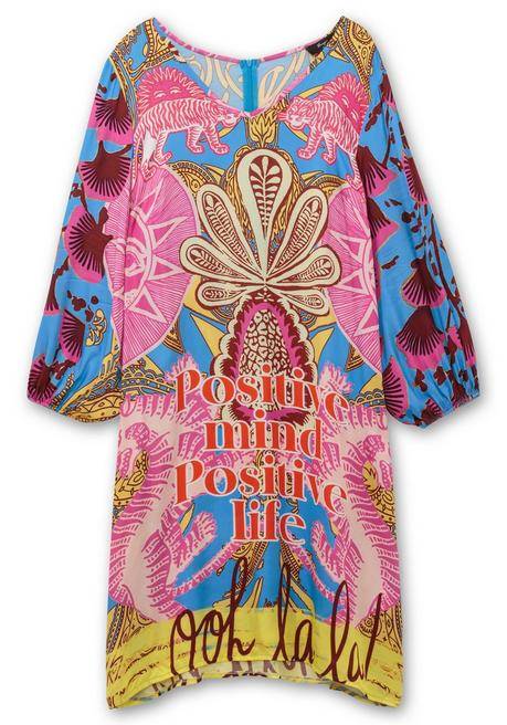 Sheego Loves Miss Goodlife Knielanges Kleid Im Mustermix, Mit Ballonärmeln - Blau Gemustert Sheego