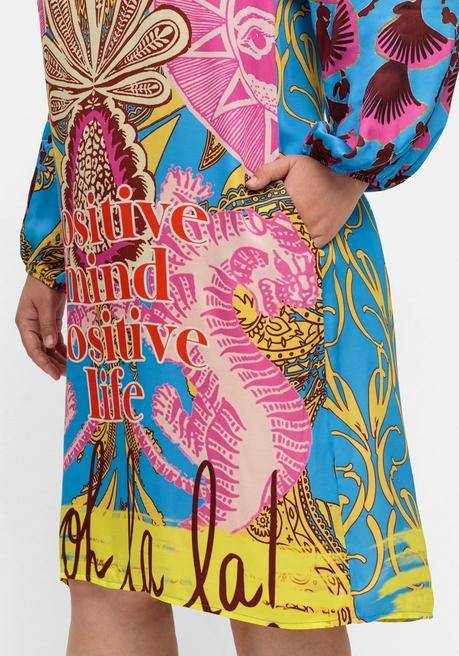 Sheego Loves Miss Goodlife Knielanges Kleid Im Mustermix, Mit Ballonärmeln - Blau Gemustert Sheego