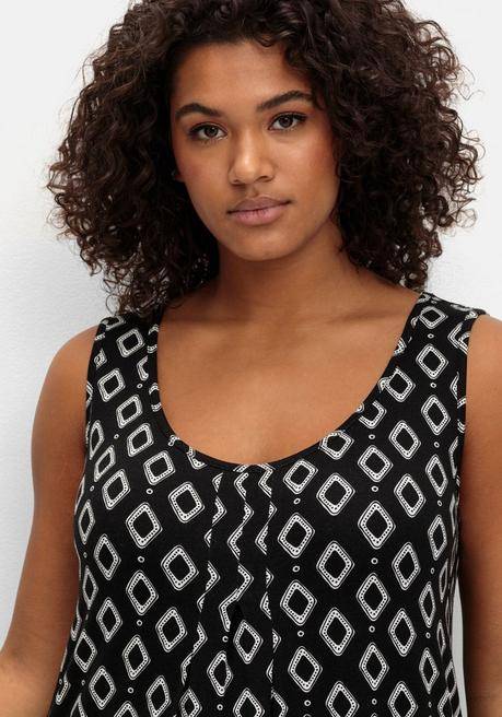 Sheego Knielanges Strandkleid Mit Kellerfalte Vorn - Schwarz Bedruckt Sheego