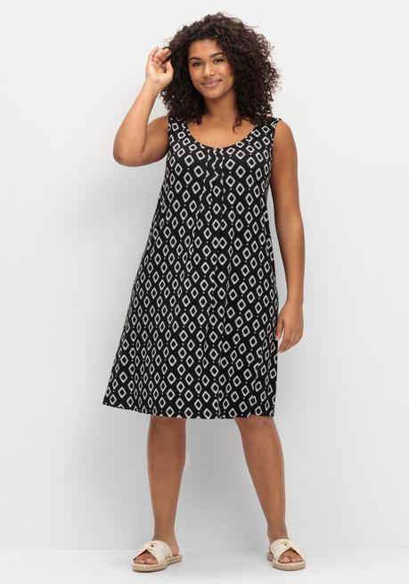 Sheego Knielanges Strandkleid Mit Kellerfalte Vorn - Schwarz Bedruckt Sheego