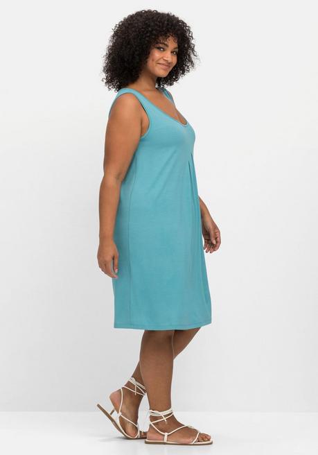 Sheego Knielanges Strandkleid Mit Kellerfalte Vorn - Türkis Sheego