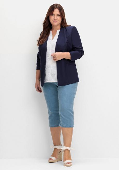 Sheego Kragenloser Blazer Mit Hakenverschluss - Marine Sheego