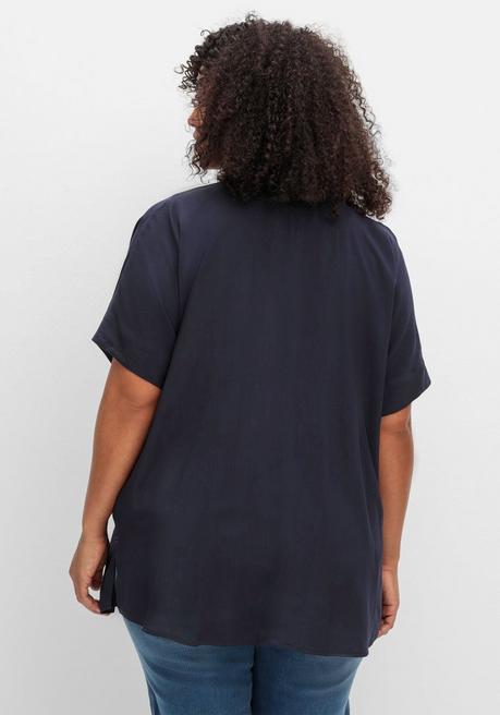 Sheego Kurzarmbluse Mit überschnittenen Schultern - Tiefblau Sheego