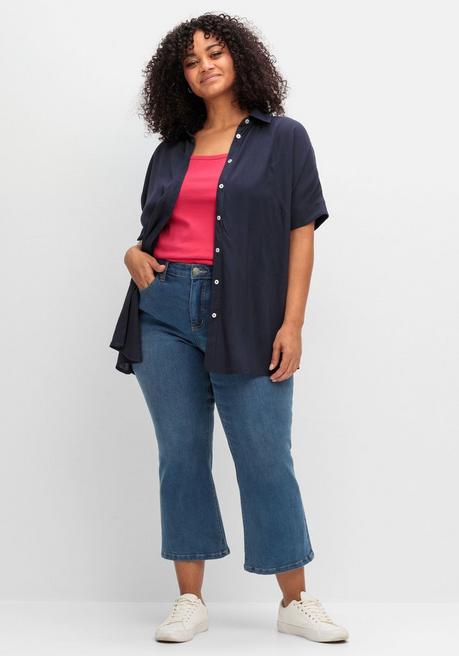 Sheego Kurzarmbluse Mit überschnittenen Schultern - Tiefblau Sheego